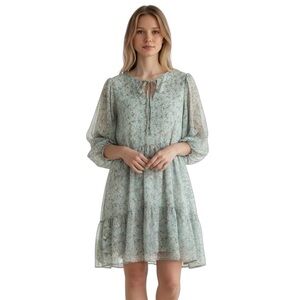 MOON RIVER Women’s Blue Floral Shimmer Boho Mini Dress large